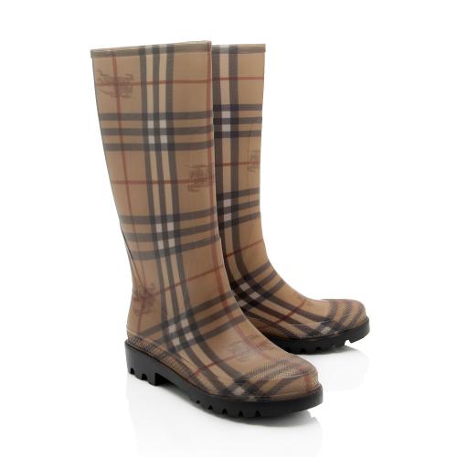 Burberry Haymarket Check Rubber Mid-Calf Rain Boots - Size 7 / 37 - FINAL SALE