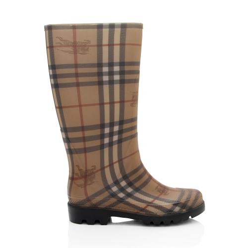 Burberry Haymarket Check Rubber Mid-Calf Rain Boots - Size 7 / 37