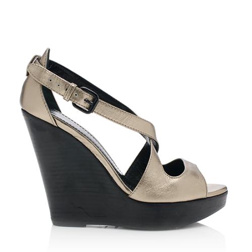 Burberry Metallic Leather Wedges - Size 7 / 37