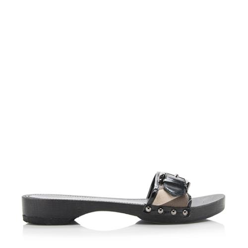 Burberry Nova Check Wooden Slide Sandals - Size 7 / 37