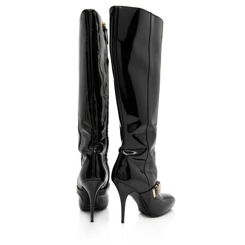 Burberry Patent Leather Chain Knee High Boots - Size 8.5 / 38.5
