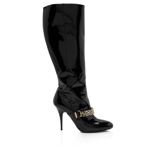 Burberry Patent Leather Chain Knee High Boots - Size 8.5 / 38.5
