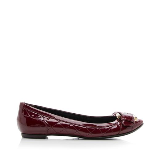 Burberry Quilted Patent Leather Flats - Size 7.5 / 37.5
