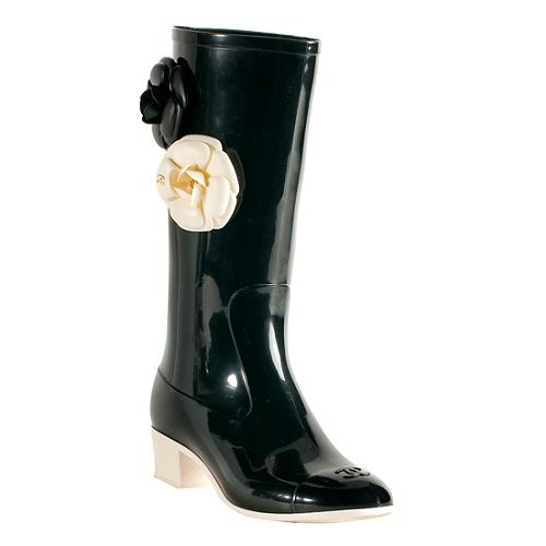 Chanel Camellia Rain Boots - Size 7 / 37