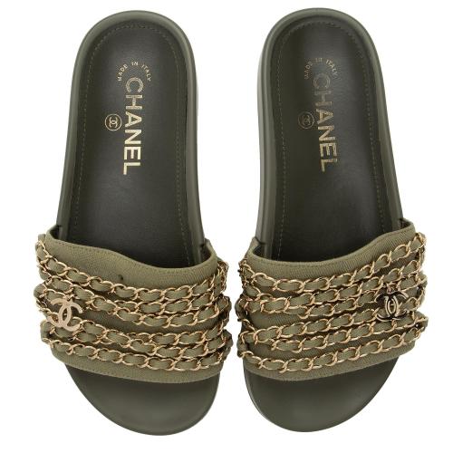 Chanel Canvas CC Chain Slide Sandals - Size 6 / 36
