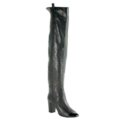 Chanel Lambskin and Patent Leather Cap Toe Over the Knee Boots - Size 10 / 40