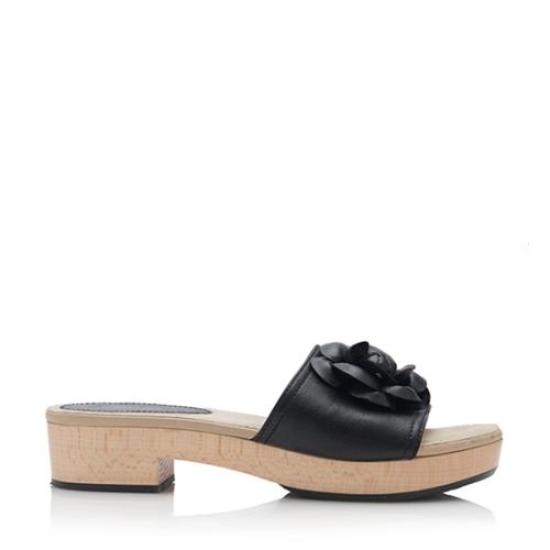 Chanel Leather Camellia Slides - Size 8.5 / 39
