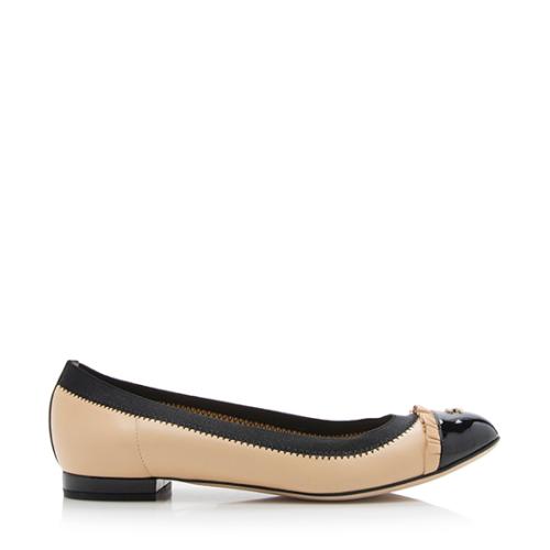 Chanel Leather Ruffle Cap Toe Ballet Flats - Size 7.5 / 37.5