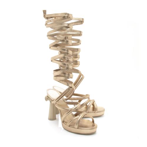 Chanel Metallic Leather Gladiator Strappy Sandals - Size 9B / 39B