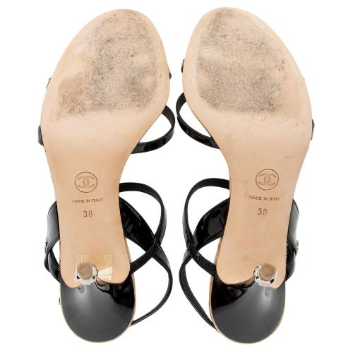 Chanel Patent Leather CC Slingback Sandals - Size 8 / 38 