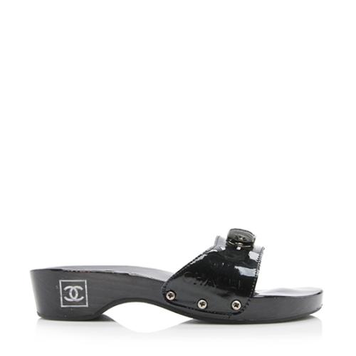 Chanel Crochet Camellia Crisscross Slide Sandals Black Size 37.5
