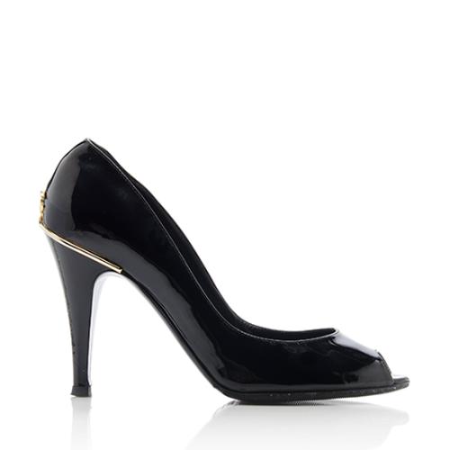 Chanel Patent Leather Peep Toe Pumps - Size 8.5 / 38.5