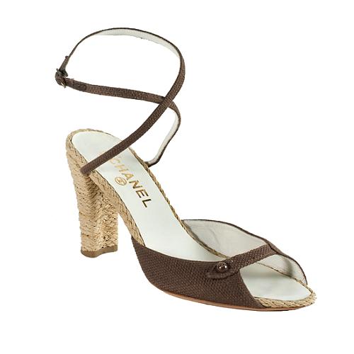 Chanel Raffia Canvas Ankle Strap Sandals - Size 9 / 39