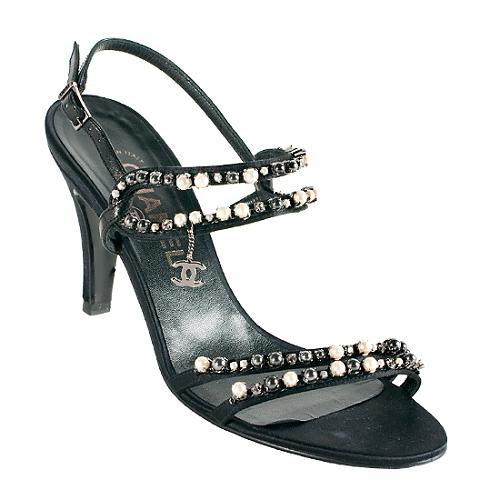 Chanel Satin Pearl Sandals - Size 8.5 / 38.5