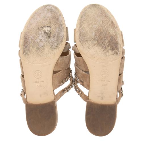 Chanel Suede CC Chain Slide Sandals - Size 7C / 37C