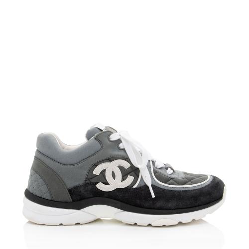 Chanel Quilted Suede CC Sneakers - Size 10 / 40