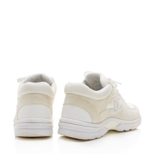 Chanel Suede Calfskin CC Sneakers - Size 7.5 / 37.5