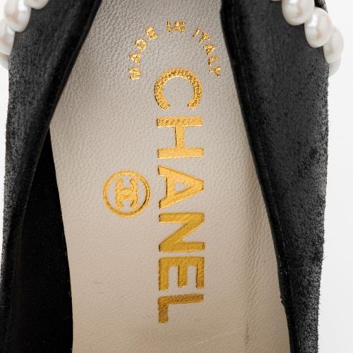 Chanel Suede Pearl CC Pumps - Size 6 / 36