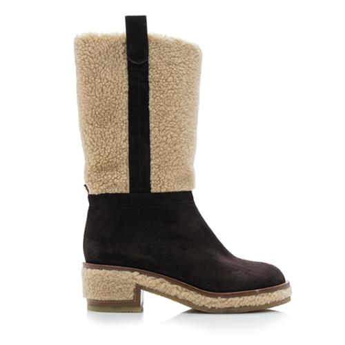 Chanel Suede Shearling Boots - Size 8.5 / 38.5