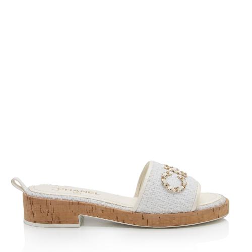 Chanel Tweed Cork CC Chain Slide Sandals - Size 9.5 / 39.5