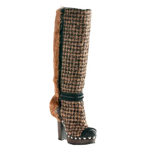 Chanel Tweed Fantasy Fur Calf Boots - Size 7.5 / 37.5