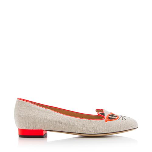 Charlotte Olympia Canvas Sunkissed Kitty Flats - Size 10.5 / 41