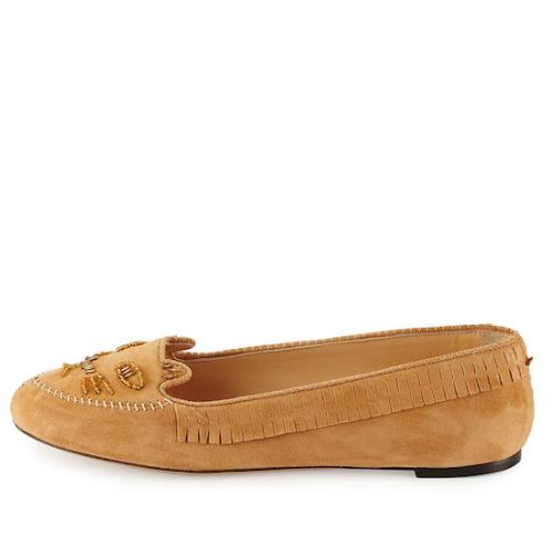 Charlotte Olympia Suede Moccasin Kitty Flats - Size 5.5 / 36