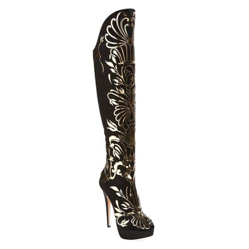 Charlotte Olympia Silk Satin Prosperity Over the Knee Boots - Size 6.5 / 37