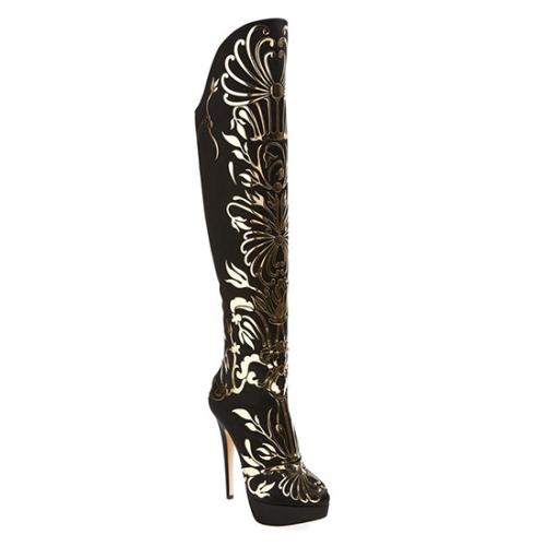 Charlotte Olympia Silk Satin Prosperity Over the Knee Boots - Size 8.5 / 39