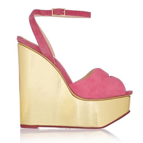 Charlotte Olympia Suede Pucker Up Wedge Sandals - Size 9.5 / 40 - FINAL SALE