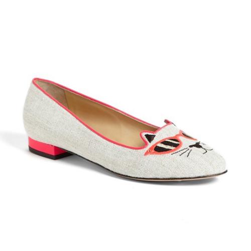 Charlotte Olympia Canvas Sunkissed Kitty Flats - Size 5.5 / 36