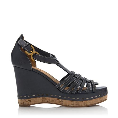 Chloe Leather Cork Marcie T-Strap Wedge Sandals - Size 8.5 / 38.5 - FINAL SALE