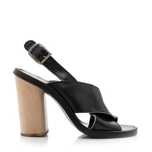 Chloe Wood Leather Cross Sandals - Size 10 / 40