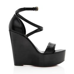Christian Louboutin Calfskin Si Ma Zeppa Wedge Sandals - Size 7 / 37