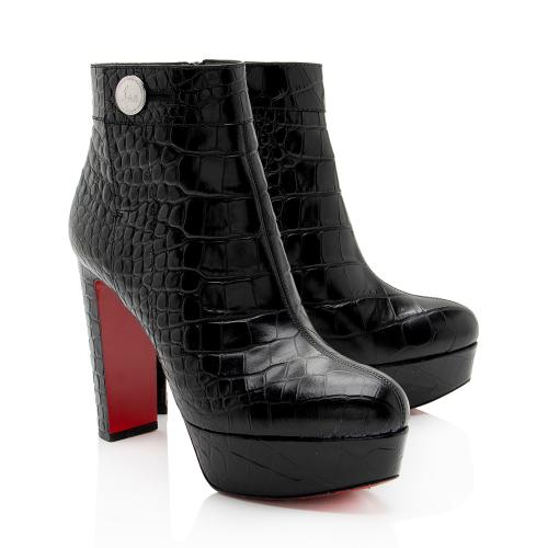 Christian Louboutin Croc Embossed Leather Janis Boots - Size 10 / 40