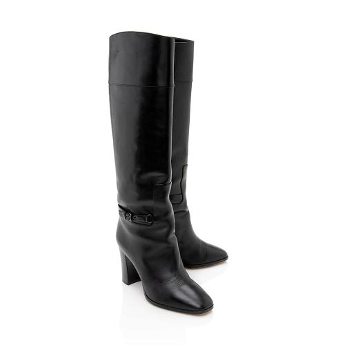 Christian Louboutin Leather Buckle Tall Boots - Size 7 / 37
