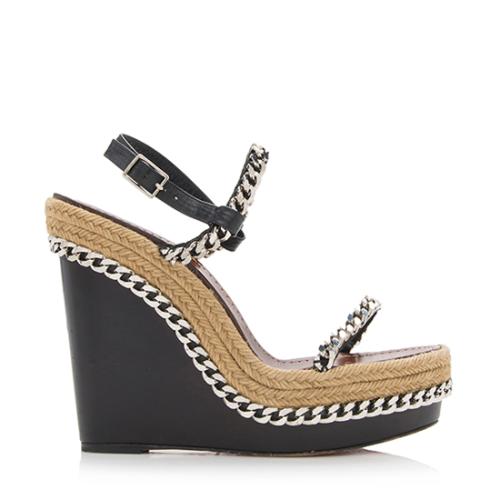 Christian Louboutin Leather Chain Macarena Espadrille Wedges - Size 10 / 40