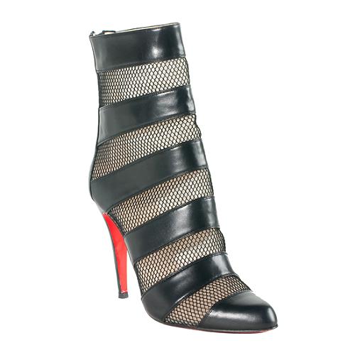 Christian Louboutin Leather Fishnet Striped Ankle Boots - Size 11 / 41