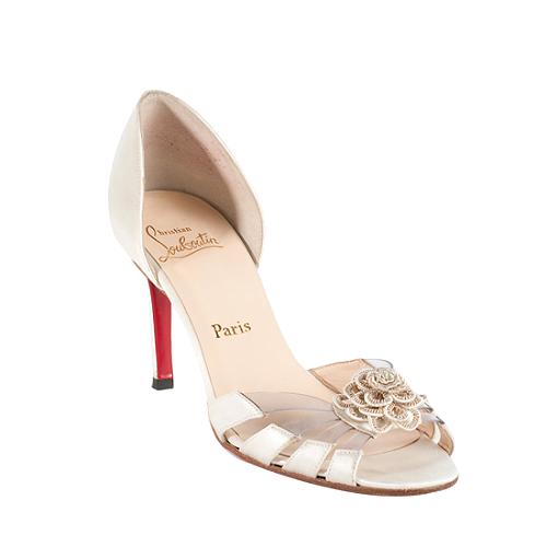 Christian Louboutin Satin Embroidered Flower Sandals - Size 8.5 / 38.5