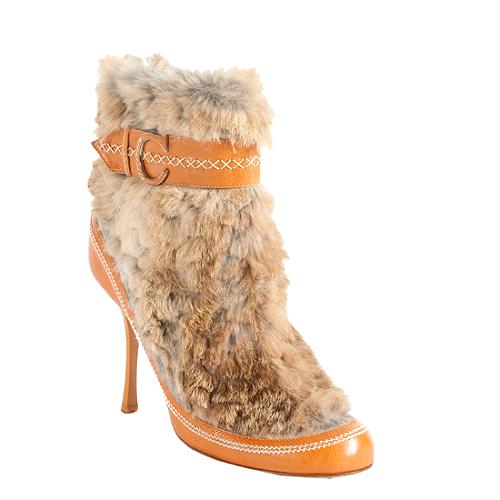 Christian Dior Rabbit Fur Cuffed Ankle Boots - Size 39.5 / 9.5