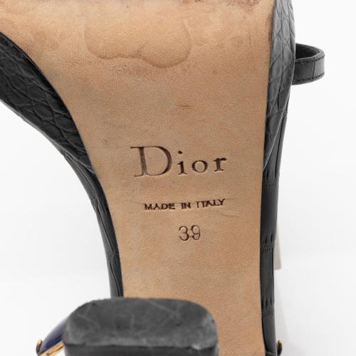 Dior Alligator Embossed Leather Jeweled Piedra Sandals - Size 9 / 39