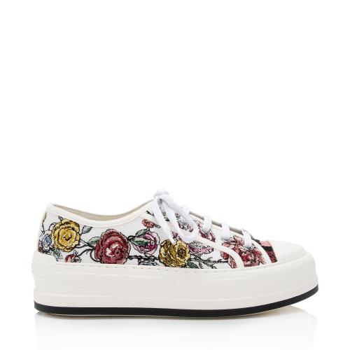 Dior Embroidered Canvas Walk'N'Dior Low Top Sneakers - Size 7 / 37