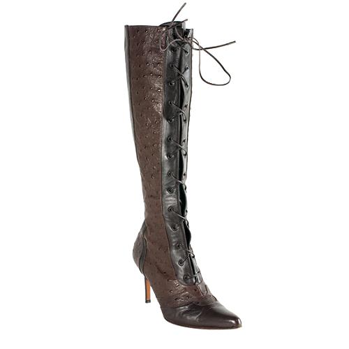 Dior Ostrich Leather Tall Lace Up Boots - Size 8.5 / 38.5