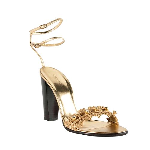 Dolce & Gabbana Leather Crystal Embellished Sandals - Size 10 / 40