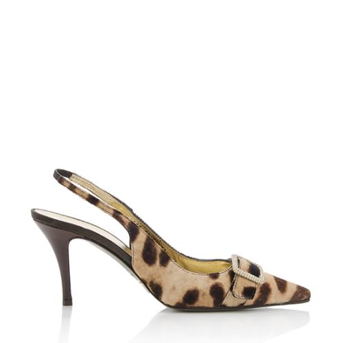 Dolce & Gabbana Leopard Calf Hair Slingback Pumps - Size 7 / 37.5