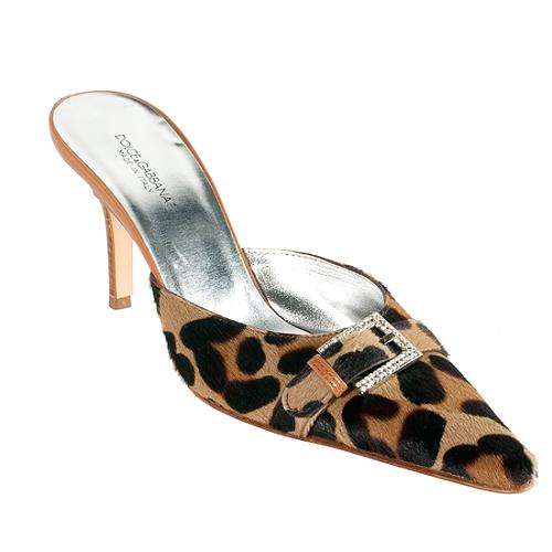 Dolce & Gabbana Leopard Print Calf Hair Slides - Size 7 / 37