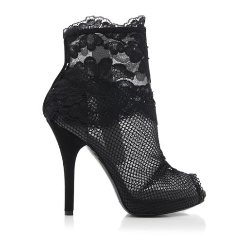 Dolce & Gabbana Mesh Lace Peep Toe Ankle Boots - Size 9 / 39.5