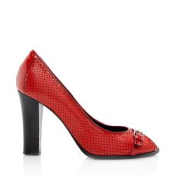 Fendi Perforated Leather Buckle Detail Peep Toe Pumps - Size 6.5 / 36.5