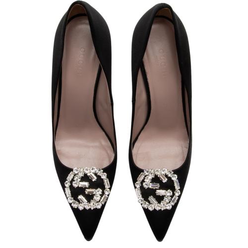 Gucci Crystal Satin Pointed Toe Pumps - Size 6.5 / 36.5