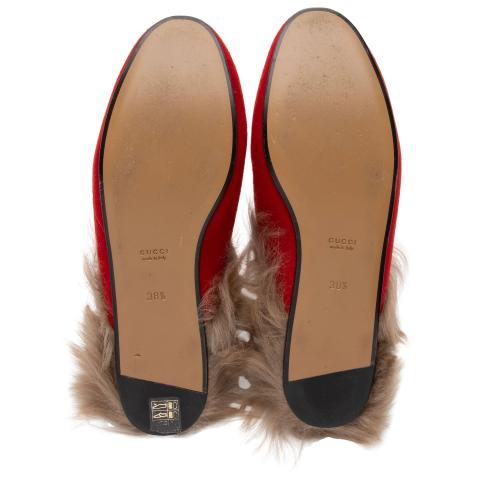 Gucci Felt Fur Gucci 100 Princetown Slippers - Size 8.5 / 38.5